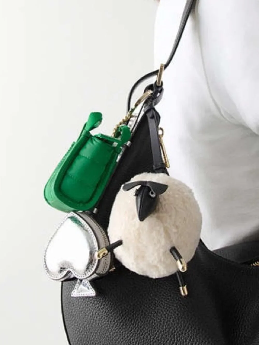 kate spade green quilted mini tote keychain with gold hardware